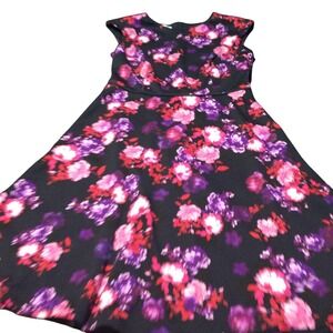 Maggy London Women Black Pink Floral Fit and Flare Sleeveless Dress Size 8